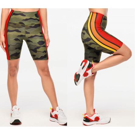 Zumba Explore High Waisted Biker Shorts - Olive Expedition