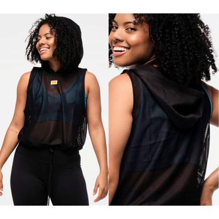 Zumba Explore Sleeveless Mesh Hoodie - Bold Black