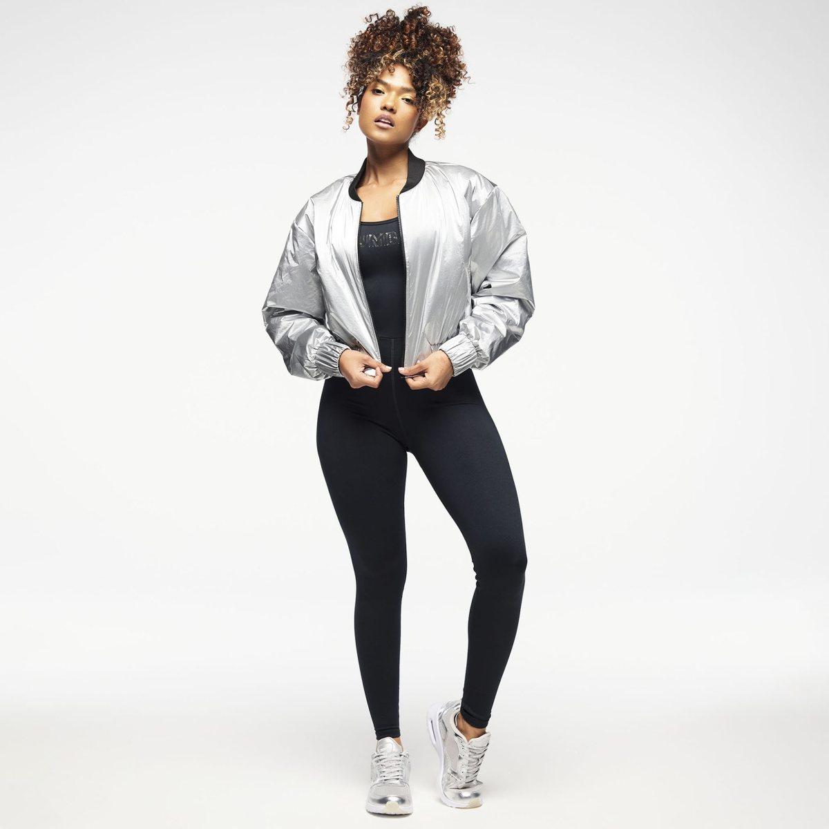 Zumba Runway Crop Zip Up Puff Bomber Jacket - Gold