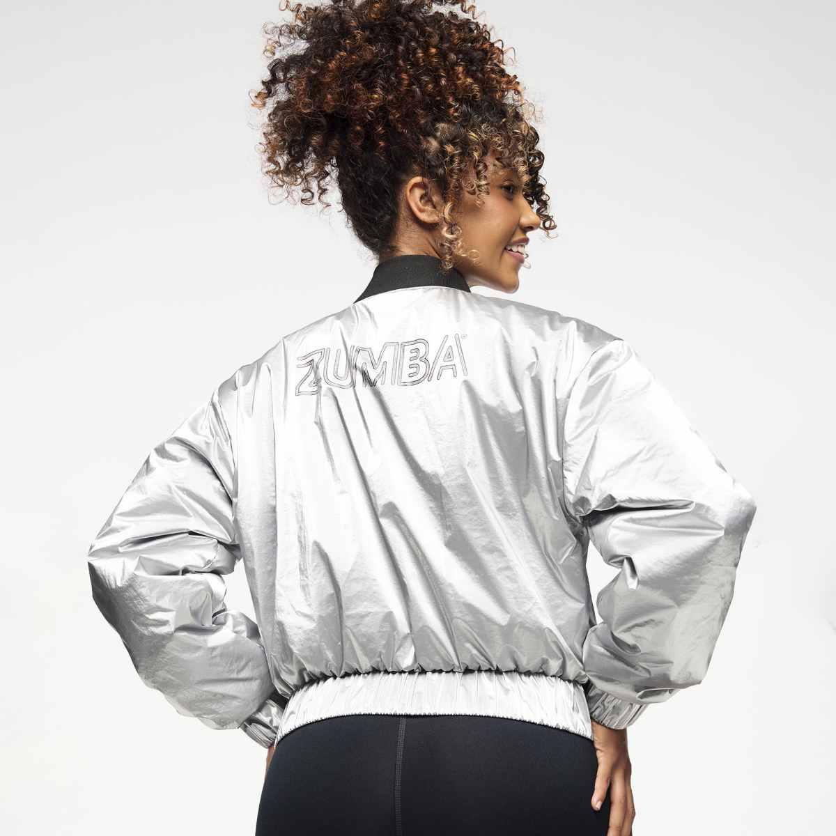 Zumba Runway Crop Zip Up Puff Bomber Jacket - Gold