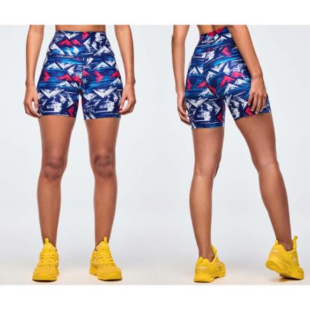 Apres Zumba High Waisted Biker Shorts - Blue/White