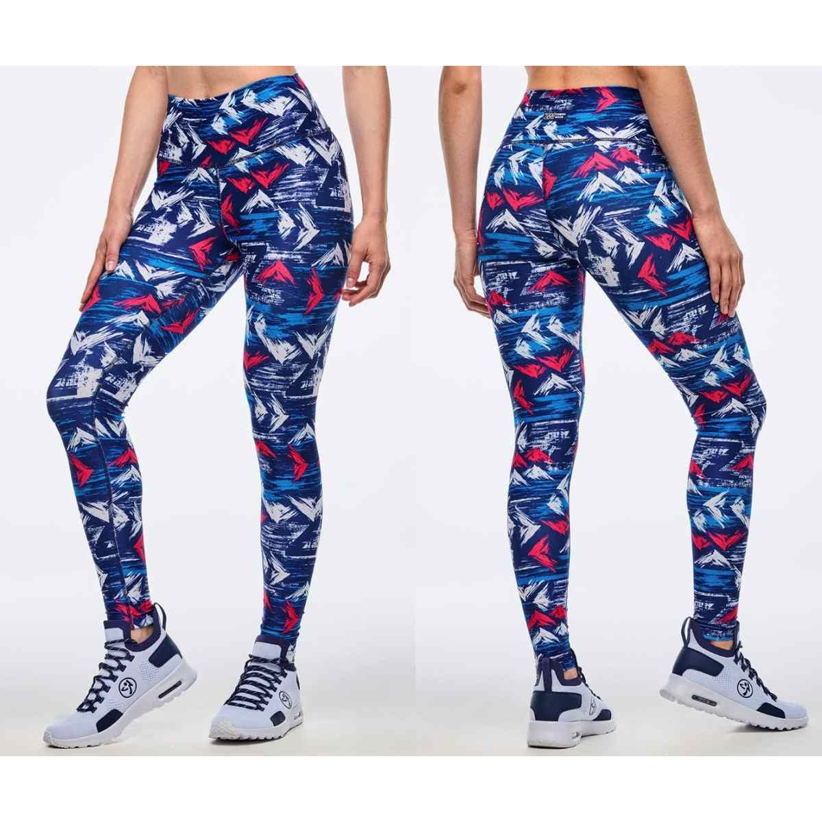 Apres Zumba High Waisted Ankle Leggings - Blue/White