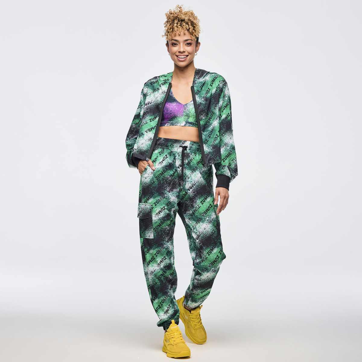 Apres Zumba Crop Woven Zip-Up Hoodie