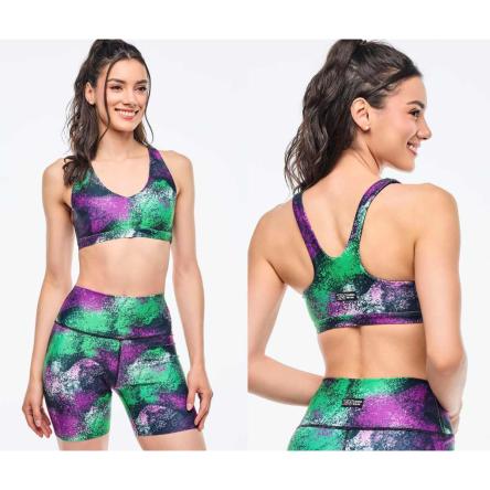 Apres Zumba Racerback Bra With Encased Elastic - Green/Purple