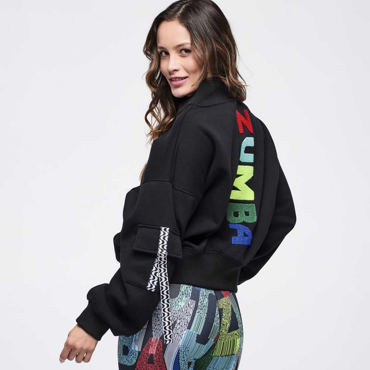 Latin Movement Drop Shoulder Zip-Up Jacket