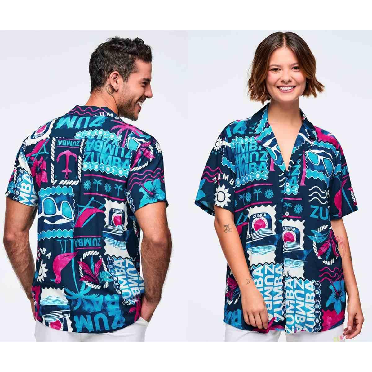 Zumba Cruise Unisex Short Sleeve Button Up