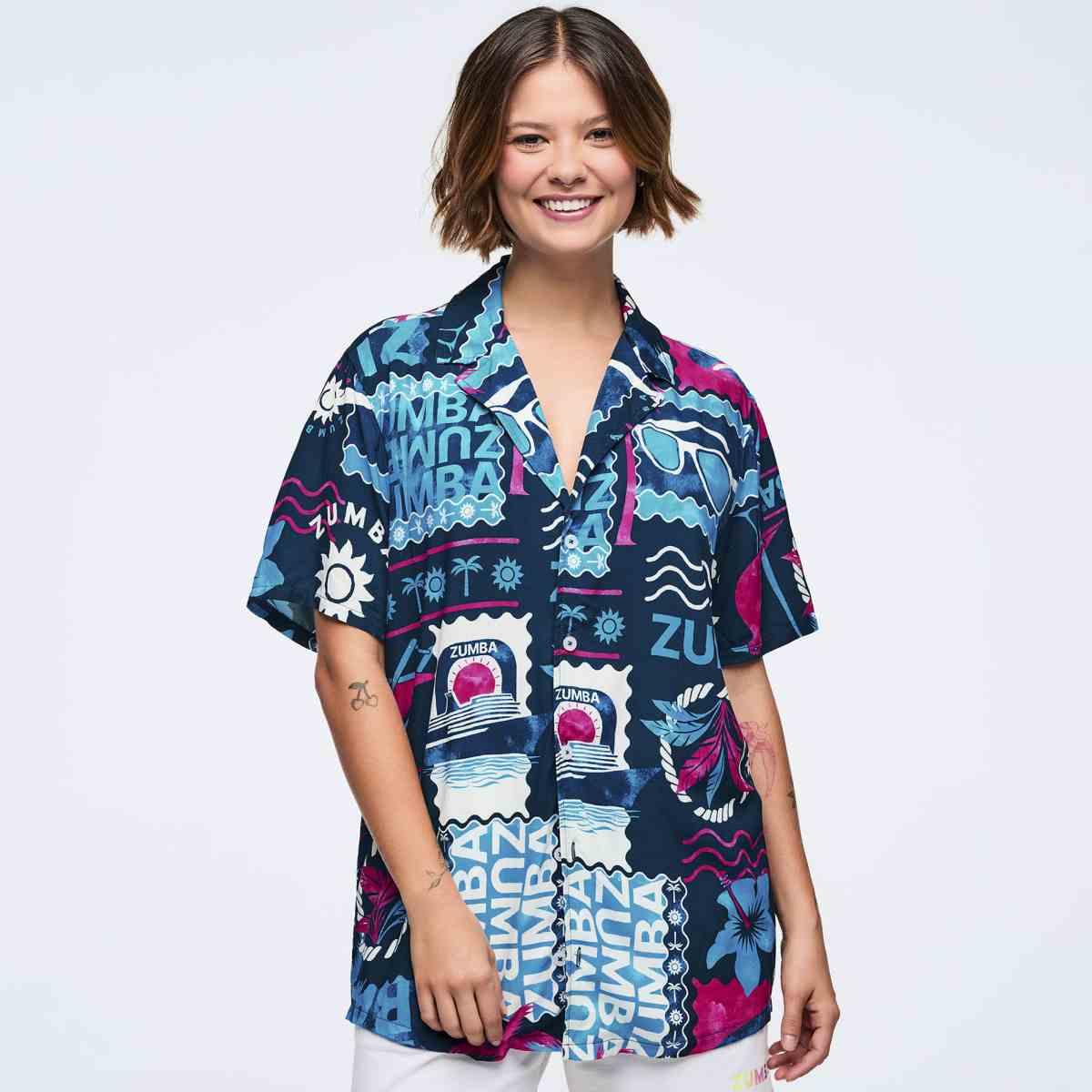 Zumba Cruise Unisex Short Sleeve Button Up