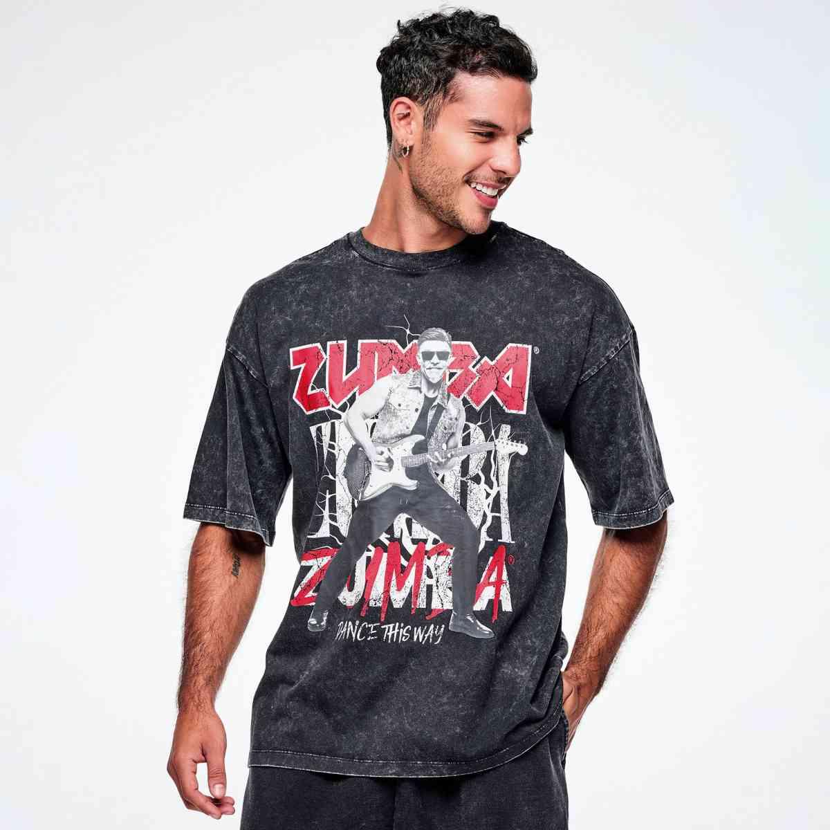 Rock 'n' Roll Oversized Drop Shoulder Tee - Black