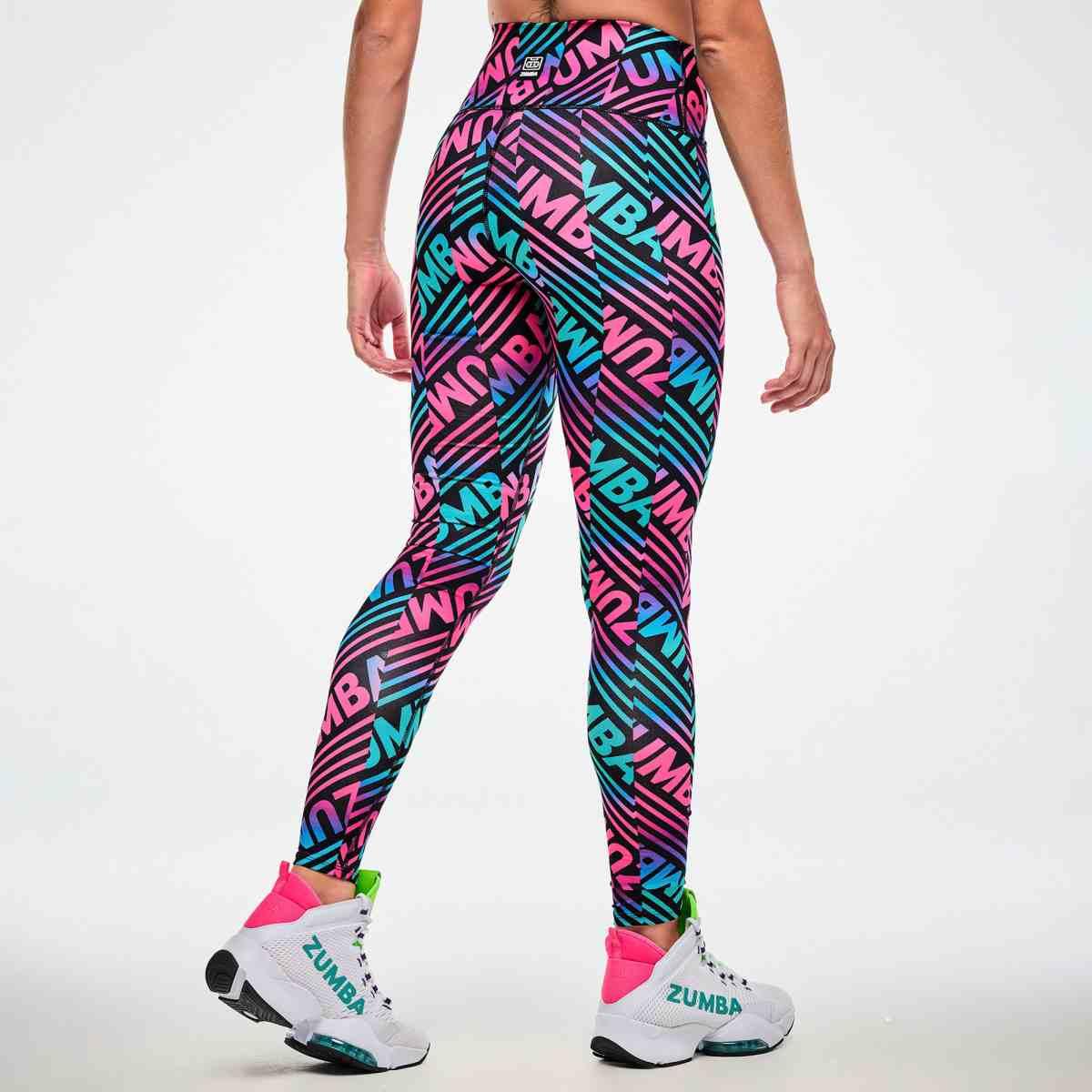 Electric Feel Z-Lift High Waisted Ankle Leggings - Blue/Pink