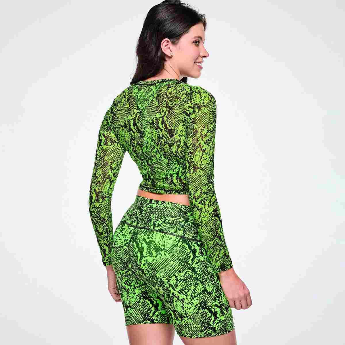 Ultrabright Long Sleeve Mesh Crop Top - Snakeskin