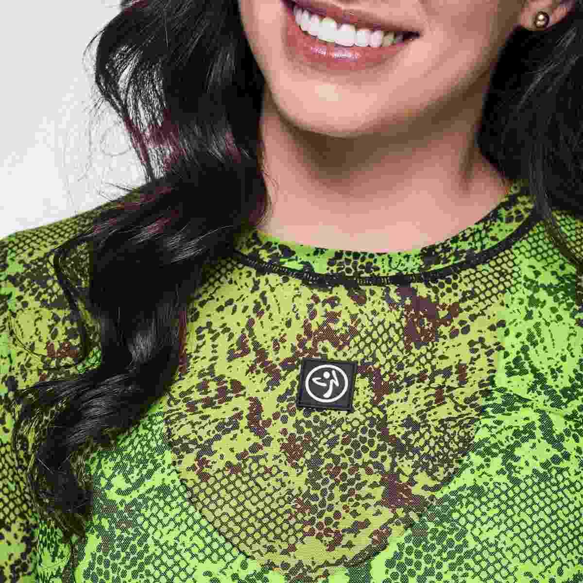 Ultrabright Long Sleeve Mesh Crop Top - Snakeskin